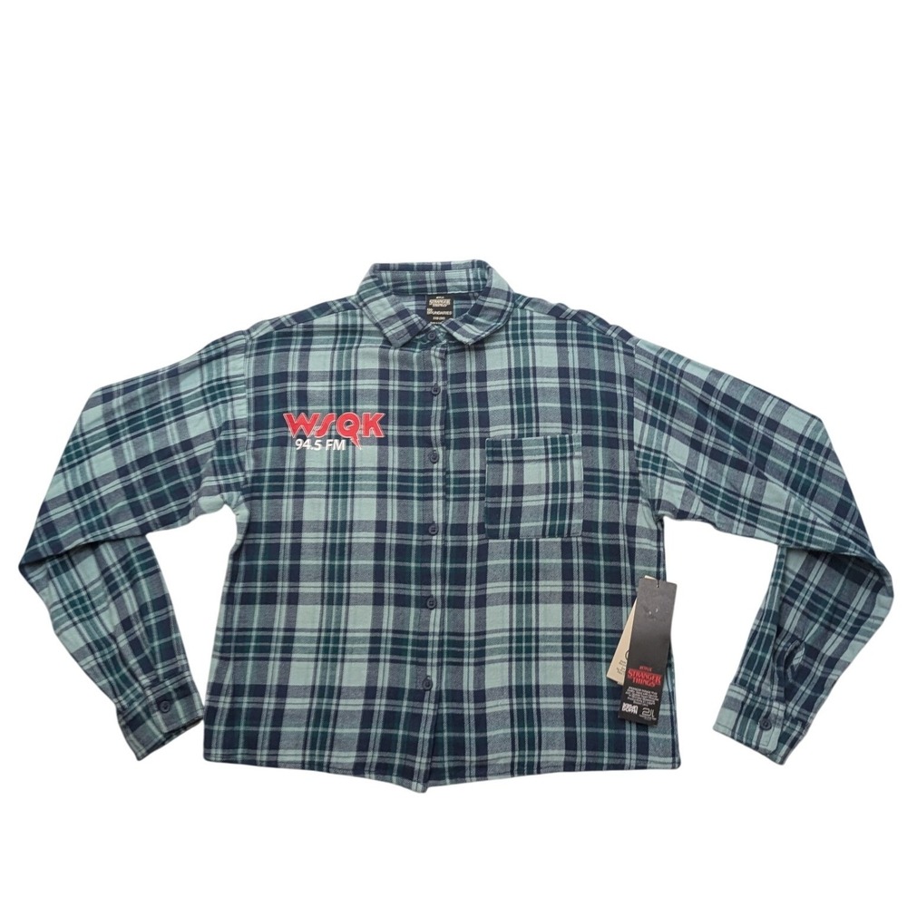 NWT No Boundaries Stranger Things Flannel Shirt Women XXS Teal Plaid Hawkins Van